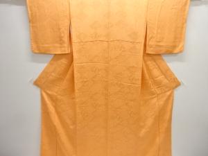 菱に草花模様織り出し一つ紋色無地着物